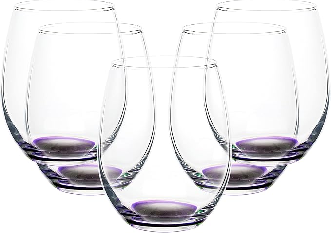 DISCOUNT PROMOS Stemless Wine Glasses in Bulk by ARC Perfection, 15 oz, 10 Pack, Purple or White Wine Glass Set, Purple