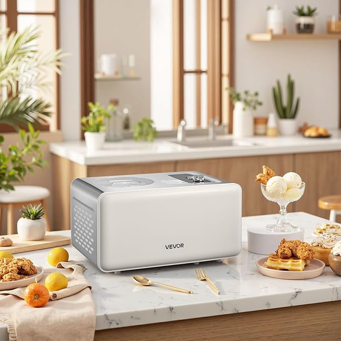 VEVOR Automatic Ice Cream Maker with Built-in Compressor, 2 Quart No Pre-freezing Gelato Maker, Stainless Steel Electric Sorbet-Maker, 3 Modes Compressor Ice Cream Machine for Home Kitchen