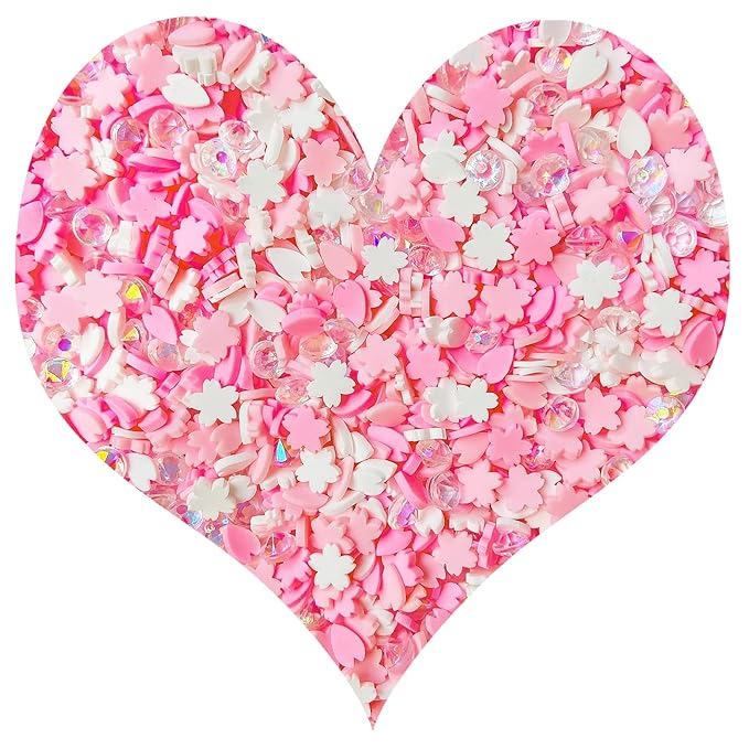 EHOPE Fake Sprinkles Resin Sprinkles Fake Candy Sprinkles Clay Sprinkles Polymer Sprinkles Polymer Clay Slices for Nail Art DIY Crafts Cake Phone Case(40G-Pink Cherry Blossoms+Zuan-23)