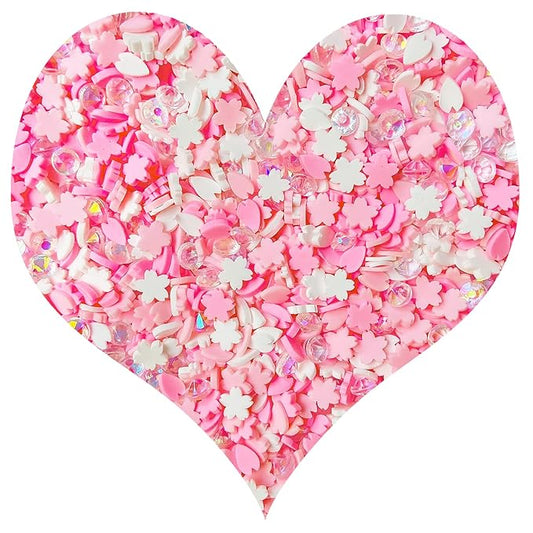 EHOPE Fake Sprinkles Resin Sprinkles Fake Candy Sprinkles Clay Sprinkles Polymer Sprinkles Polymer Clay Slices for Nail Art DIY Crafts Cake Phone Case(40G-Pink Cherry Blossoms+Zuan-23)