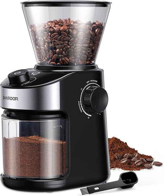 SHARDOR Electric Burr Coffee Grinder, 32 Precision Grind Settings, 40-Second Adjustable Timer, Chamber Cleaning Button, Designed for Coffee Enthusiasts