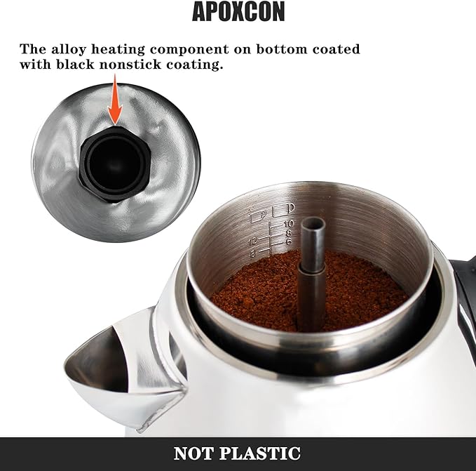 Electric Coffee Percolator Stainless Steel Coffee Maker with Clear Brew Progress Knob and No-Drip Spout Auto Keep Warm & Cordless Serving Coffee pot with On/OFF Switch Fast Brew (10 Cup)