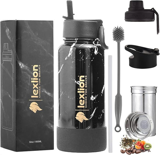 Lexlion 32 Oz Triple Walled Insulated Stainless Steel Tea Infuser Bottle, Fruit Infuser, Leakproof, Sweatproof