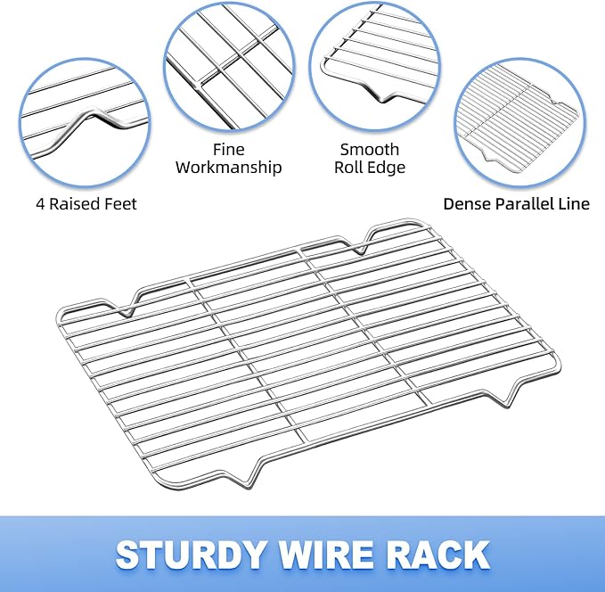 Baking Sheet with Wire Rack, Cookie Sheet Baking Pan Toaster Oven Tray with Cooling Rack, Stainless Steel Eighth Sheet Pan with Rack 9' x 7' x 1', Healthy & Non Stick & Dishwasher Safe