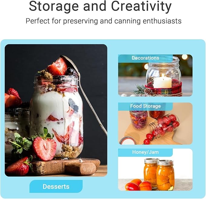 12 oz Glass Mason Jars, 20 Pack Regular Mouth Glass Canning Jars with Silver Aluminum Lids and Bands, Airtight Jam Jars for Food Storage, Pickling, Fermenting, Honey, Jelly, DIY Candles Decor