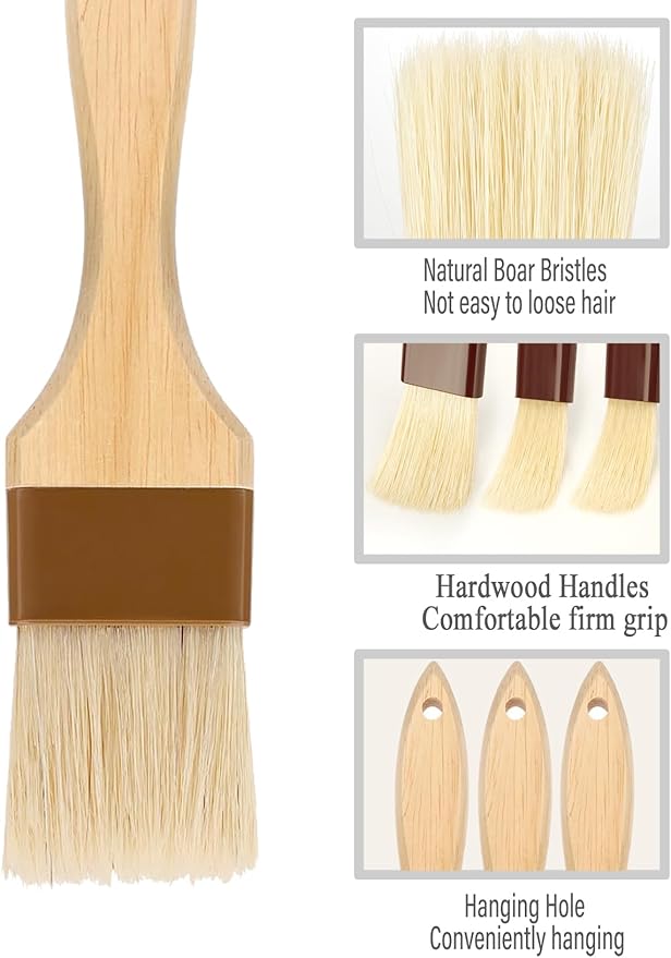 Pastry Brush,Basting Brush for Cooking,Natural Boar Bristle Pastry Brush for Baking,Not Shed Cooking Brush for Oil and Sauce,Butter Brush,Food Brushes,Baster,Egg Wash Brush Kitchen Gadgets(1.5 inch)