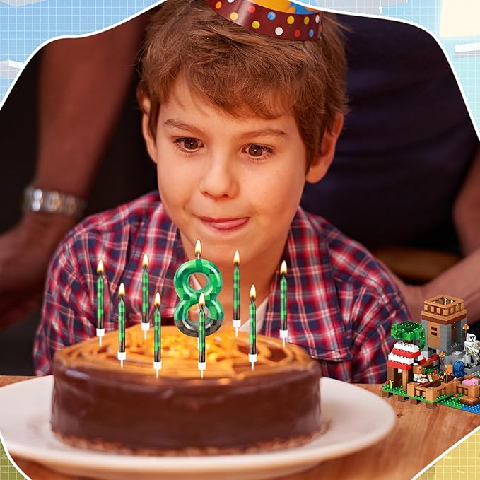13 Pcs Dynamite Candles 12 TNT Themed Birthday Cake Candles and Number 8 Candle Cake Topper for Pixel Theme Birthday Party Anniversary Party Dynamite Theme Party Video Game Party Supplies (Number 8)