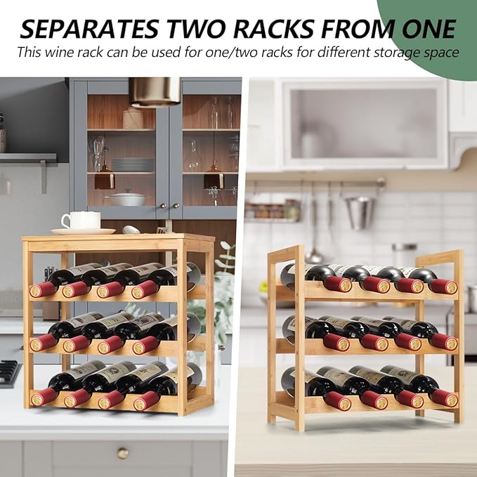 Wine Rack 24-Botttle Freestanding Floor, 6-Tier Wine Rack Shelf with Table Top, Bamboo Display Wine Storage Shelves Kitchen Bar Dining Room Living Room, Natural