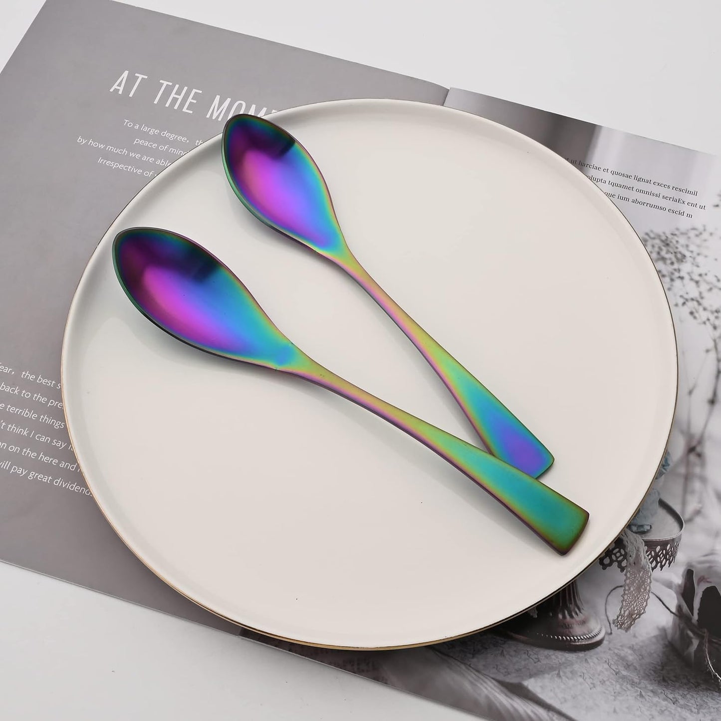Luxury 18/10 Stainless Steel Matte Rainbow Colorful Flatware Set - Silverware Cutlery Utensil Set Steak Knife Spoon and Fork Knife Serving Set, Service for 1 (6-Piece)
