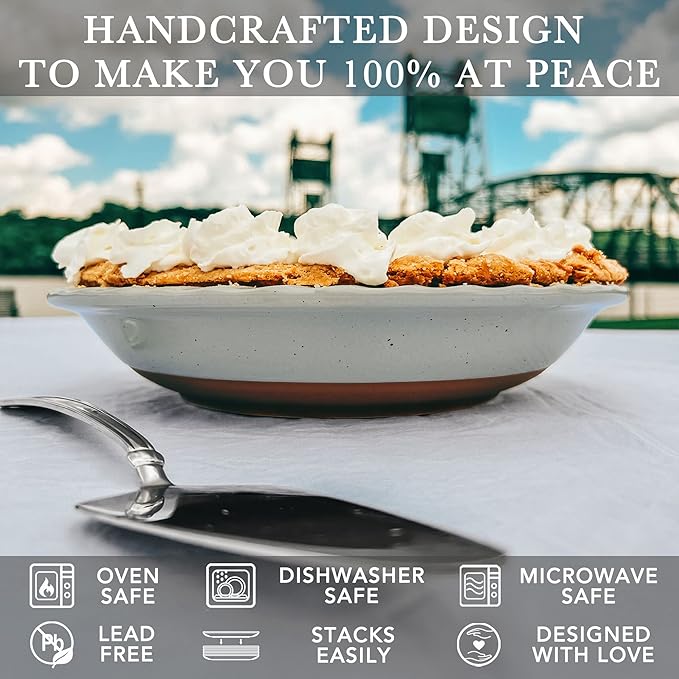 Mora Ceramics Classic 9 Inch Round Pie Pan Set of 2 - Earl Grey