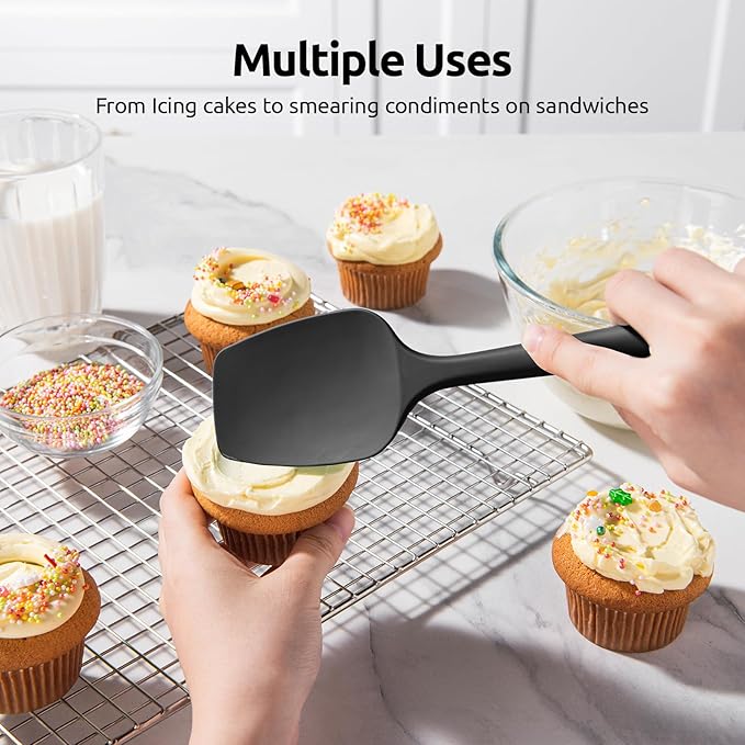 U-Taste Silicone Spoon Spatula Set: 480ºF Heat Resistant Food Grade Flexible Rubber Spoonula, Nonstick Cooking Mixing Scooping Kitchen Baking Scraper Utensils Set of 3 for Pan, Pot, Bowl (Black)