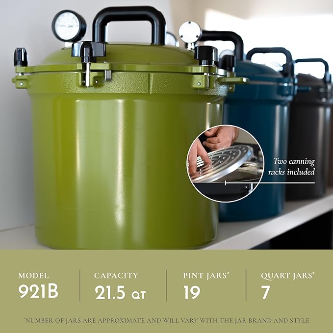 All American 1930-21.5qt Pressure Cooker/Canner (The 921), Kelp - Exclusive Metal-to-Metal Sealing System - Suitable for Gas, Electric, or Flat Top Stoves - Made in the USA