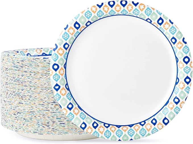 MUCHII Paper Plates 10 Inch, 120 Count Disposable Paper Plates Bulk, Soak and Cut Proof for Party,Picnic, Family Gatherings