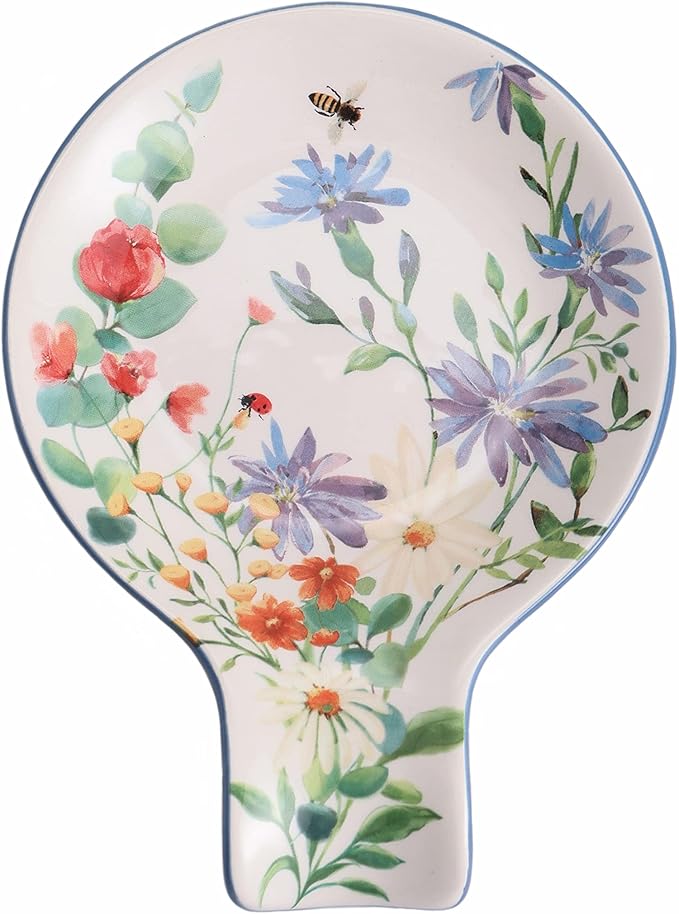 Bico Summer Provence Spoon Rest for Stove Top, Ceramic Spoon Holder for Kitchen Counter, Easy to Clean Coffee Spoon Rest Dishwasher Safe, Kitchen Cooking Utensil Rest for Ladles Spatula