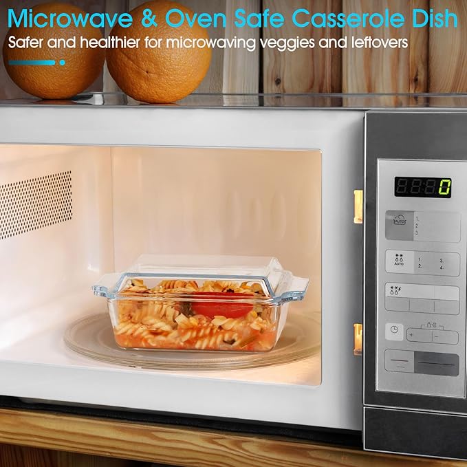 Set of 2 Glass Casserole Dish With Glass Lid, Rectangular 5.7in x 7in Glass Baking Dish Oven Safe, Mini Casserole Dish with Lid