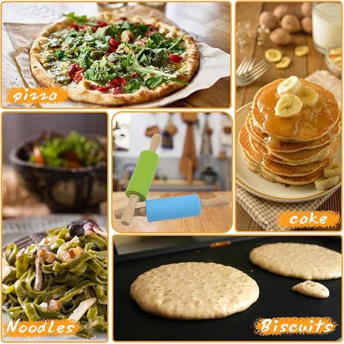 Koogel 9 Inch Mini Kids Rolling Pin, 2 Pcs Small Rolling Pin Handle for Home Kitchen Children Cake