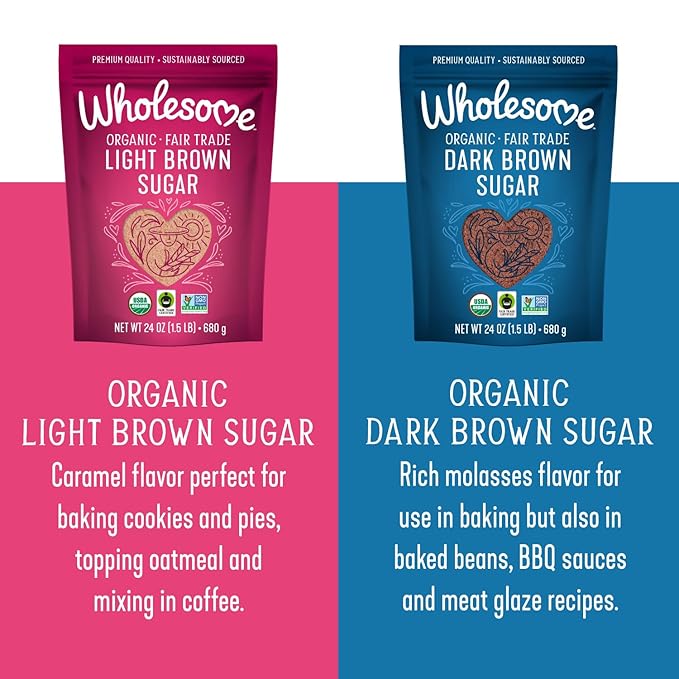Wholesome Sweeteners 24-Ounce Organic Light Brown Sugar, Fair Trade, Non GMO, Gluten Free & Vegan, Sugar for Baking and Glazing, 1 Pack