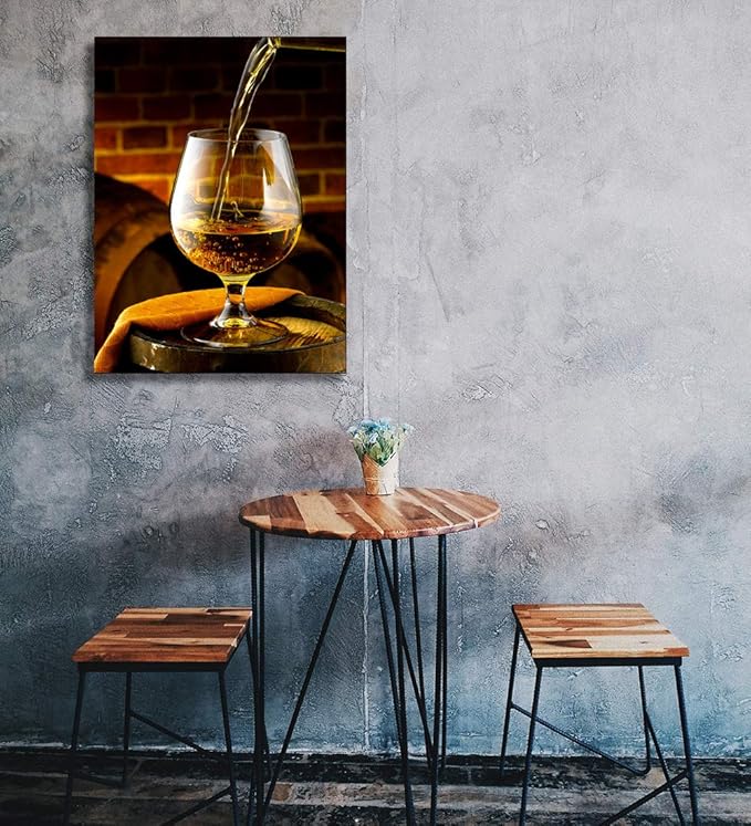 Looife Kitchen Wine Bottle Canvas Wall Art, 12x16 Inch Gallery Wrapped Whiskey Wine Glass Cup Picture Prints Wall Decor, Modern Art Deco for Dining Room and Bar Wall Decoration