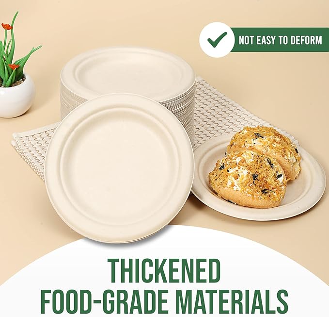 Paper Plates 6 Inches, 100 Pack Disposable Plates – 100% Compostable Plates, Water & Oil Proof Dessert Plates, Microwavable Small Paper Plates, Perfect Paper Plate For Party - Brown