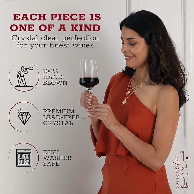 Gusto Nostro Crystal Wine Glasses Set of 4, 13.5 Oz Long Stem Modern Wine Glasses for White and Red Wine, Dishwasher Safe, Fancy, Elegant, Large and Tall Wine Glass for Wedding Christmas Anniversary