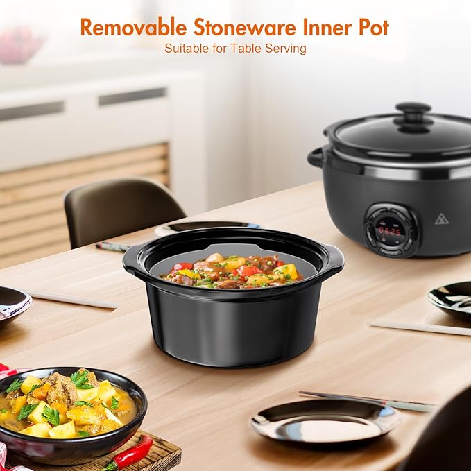7 Quart Slow Cooker, Electric Slow Cooker Oval with Nonstick Removable Inner Ceramic Pot, Programmable with 3 Temp Settings