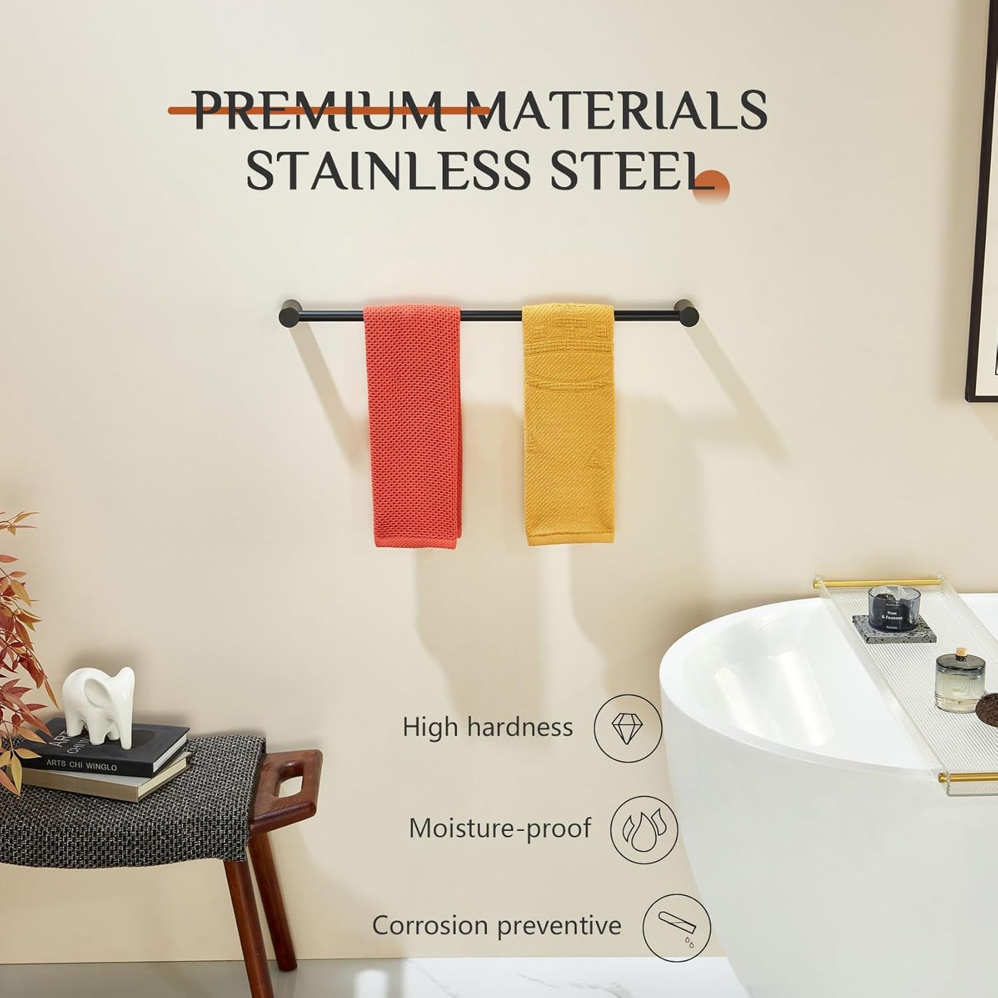 KOKOSIRI Towel Rack Black Bathroom Wall Mounted Towel Holder 20-Inch Bath Towel Bar Hanger Bathroom Hardware Accessories Stainless Steel, B4007BK-L20