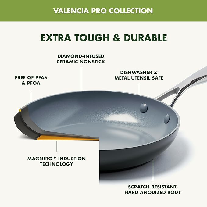 GreenPan Valencia Pro Hard Anodized Healthy Ceramic Nonstick 8QT Stock Pot with Lid, PFAS-Free, Induction, Dishwasher Safe, Oven Safe, Gray