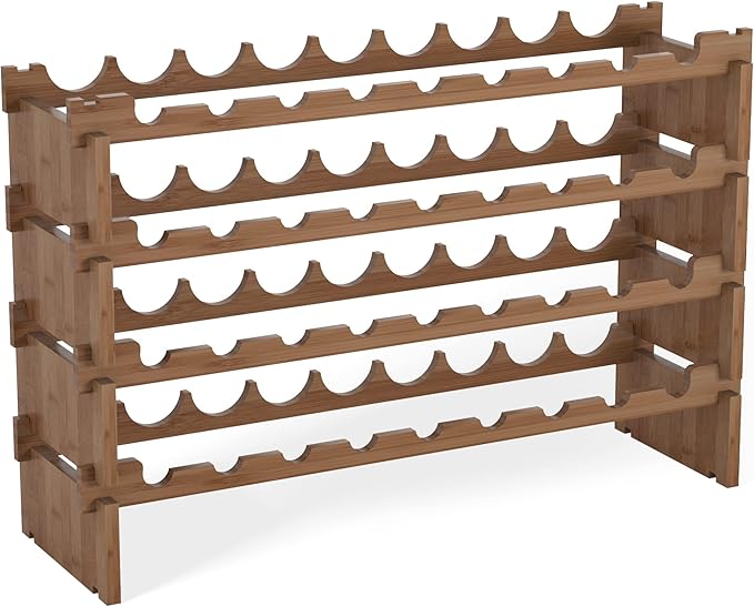 Domax Wine Rack Freestanding Floor - 36 Bottle Wine Racks Countertop,4 Tiers Stackable Wooden Storage Holder, 33.5 in Wide (Walnut)