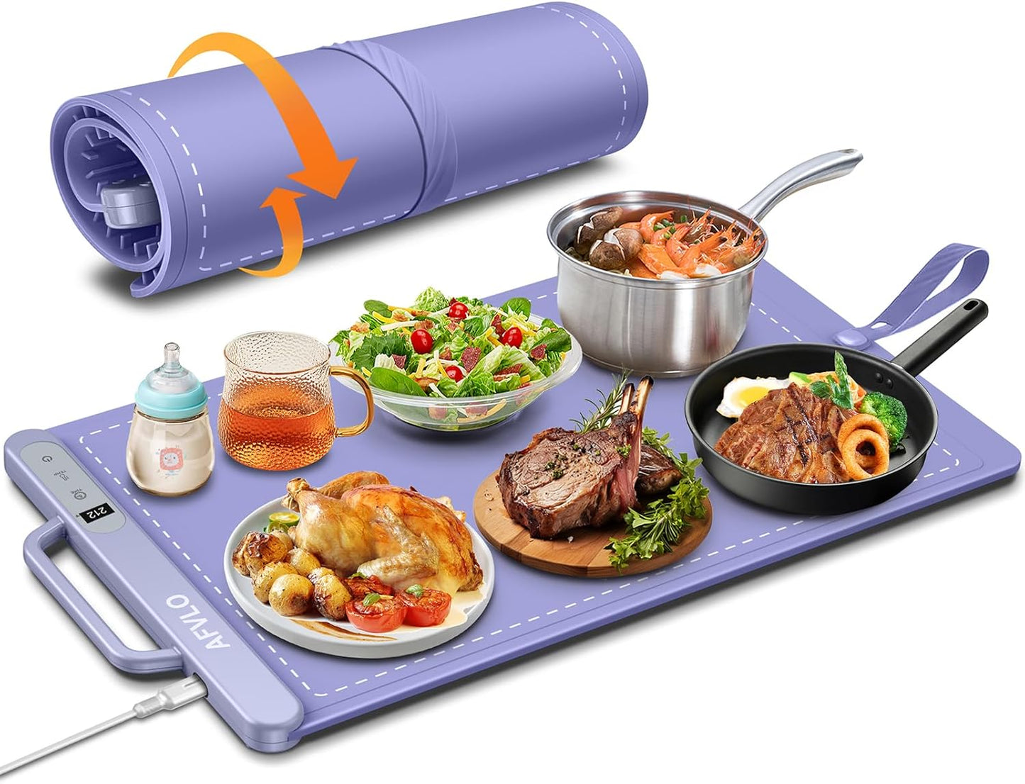Electric Food Warming Mat with Adjustable Temperature, Upgrade High-tech Graphene Heating Film, Fast Full Surface Heating Mat, Roll Up Food Warmers for Parties Buffet (Purple)
