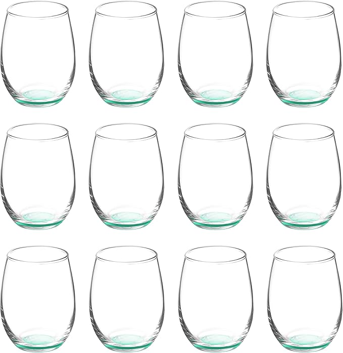 DISCOUNT PROMOS Stemless Wine Glasses by ARC 5.5 oz. Set of 12, Bulk Pack - Perfect for Hotel, Bar, Restaurant or Lounge - Green