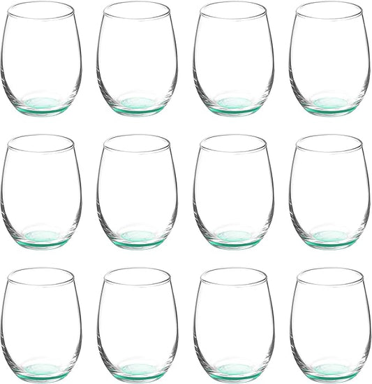 DISCOUNT PROMOS Stemless Wine Glasses by ARC 5.5 oz. Set of 12, Bulk Pack - Perfect for Hotel, Bar, Restaurant or Lounge - Green