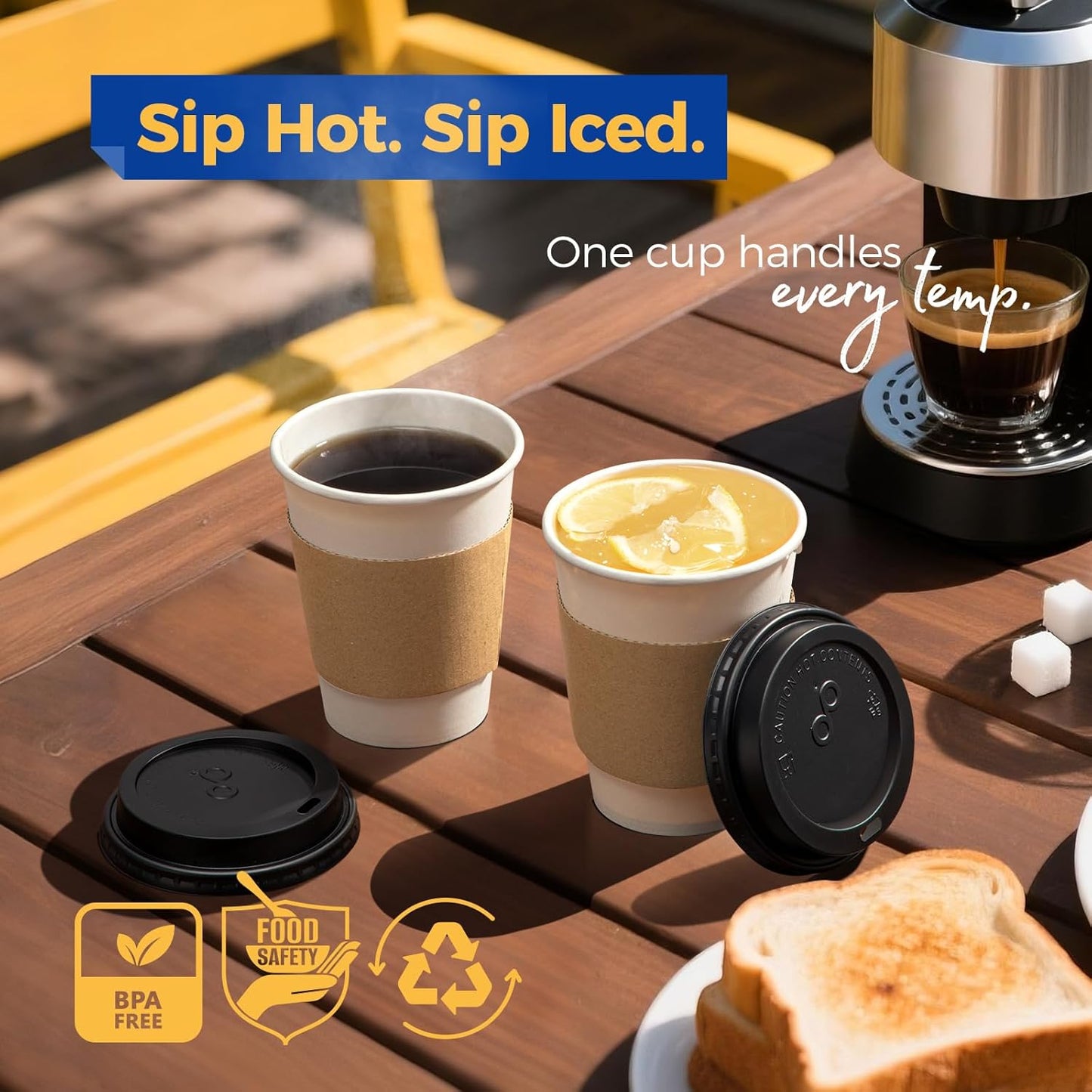 Fit Meal Prep 500 Pack 12 oz Disposable Coffee Cups with Lids, Sleeves, Leak-Proof To Go Coffee Cups with Lids, Durable Paper Cups for Hot Beverage, Home, Office, Party