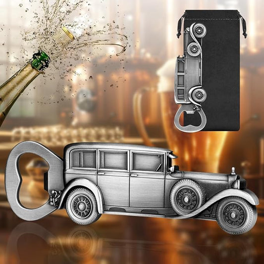 LKKCHER Car Bottle Opener, Classic Car Gifts for Men Him, Birthday Fathers Day Christmas Gifts for Men Dad Grandpa, Vintage Beer Accessories, Silver with Gift Bag