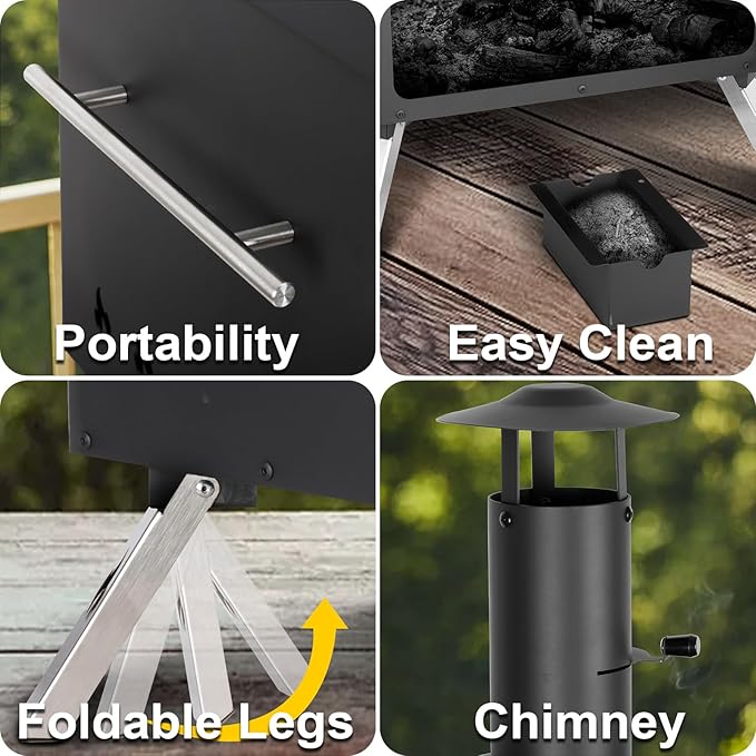 15’’ Outdoor Pizza Oven Wood Fired Pizza Oven Portable Patio Ovens Included Pizza Stone, Pizza Peel, Fold-up Legs, Cover Cooking Rack for Camping Backyard BBQ