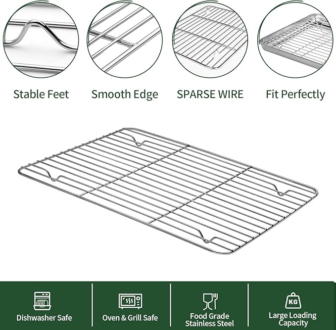 Baking Sheet with Cooling Rack Set(2 Baking Pans+2 Baking Racks), CEKEE Stainless Steel Non Stick Small Cookie Sheet Set, Size 10.39 x 8.07 x 1 Inch, Easy to Clean Small Baking Sheet with Rack Set