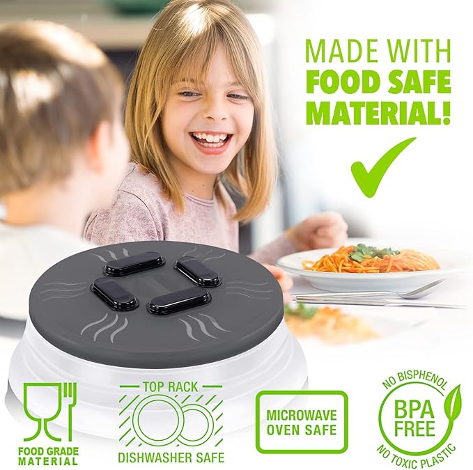 Magnetic Microwave Splatter Cover, Collapsible Microwave Cover for Food - Vented & Magnetic Microwave Plate Cover, 10-inch, BPA-Free - Graphite