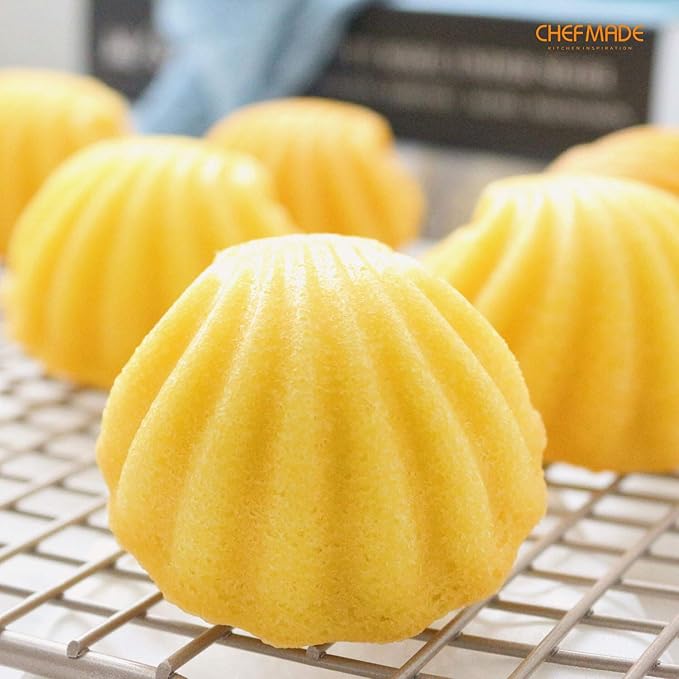 CHEFMADE Madeleine Mold Cake Pan, 12-Cavity Non-Stick Spherical Shell Madeline Bakeware for Oven Baking (Champagne Gold)