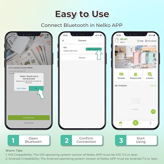Nelko Label Maker Machine with Tape, P21 Bluetooth Label Printer, Wireless Mini Label Makers with Multiple Templates for School Office Home, White