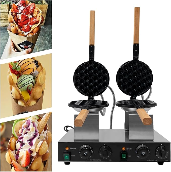 Hexagonal Egg Bubble Waffle Maker w/Two Non-stick Baking Pans, 122-572℉ 2800W Honeycomb Commercial Egg Waffle Making Machine for Double Baking, Double-head Eggs Puff Waffles Maker