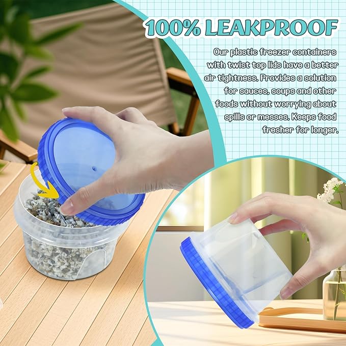 12 Pack Freezer Containers with Lids, 16 Oz Stackable Reusable Plastic Storage Container, Airtight Plastic Food Storage Containers with Twist Top Lids for Food Soup Jello Sauce