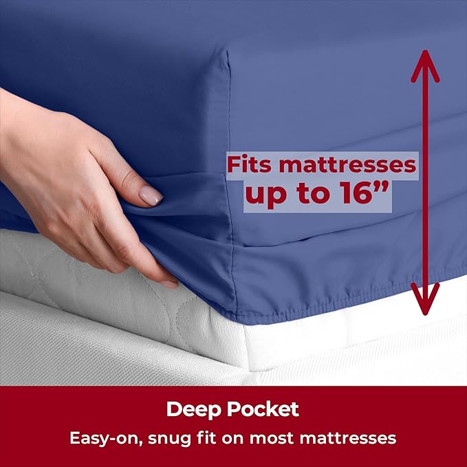 Mellanni Split King Sheets Set - 5 PC Iconic Collection Bedding - Hotel Luxury, Extra Soft, Cooling Bed Sheets - Wrinkle, Fade, Stain Resistant (Split King, Blue Nova)