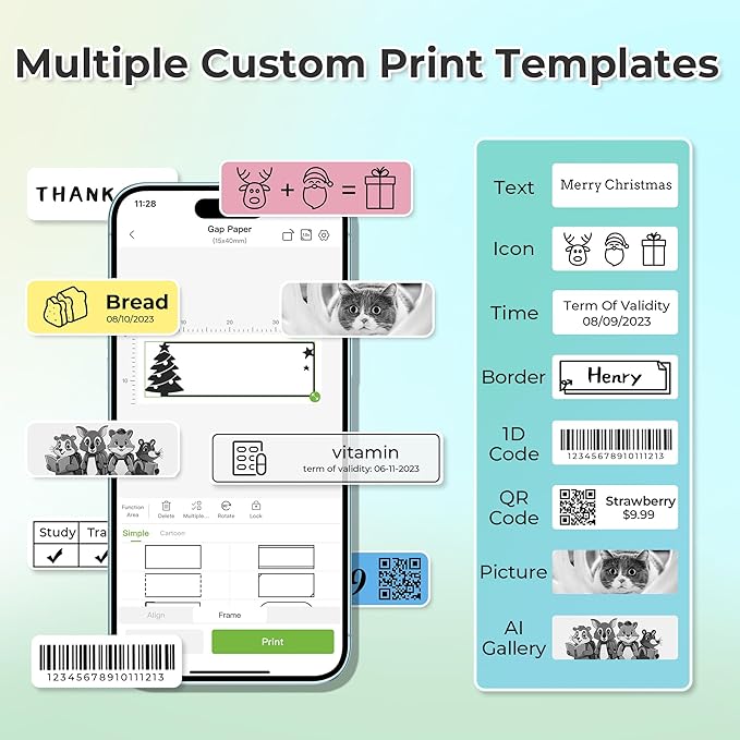 Nelko Label Maker Machine with Tape, P21 Bluetooth Label Printer, Wireless Mini Label Makers with Multiple Templates for School Office Home, Cyan