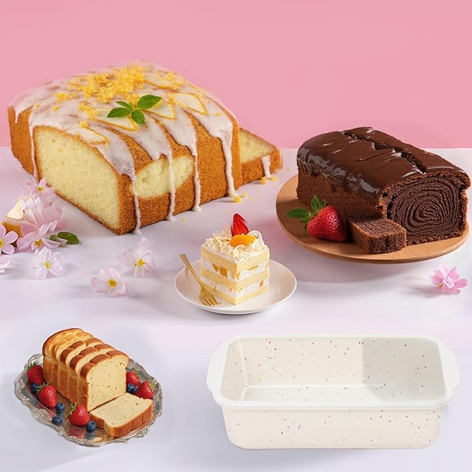 SJ Silicone Bread Loaf Pan with Metal Reinforced Frame, 9.5 x 5 in Non-stick Silicone 1 lb Loaf Pan for Baking, 3 Pack Durable Bread Pan for Oven Dishwasher Safe - Cream