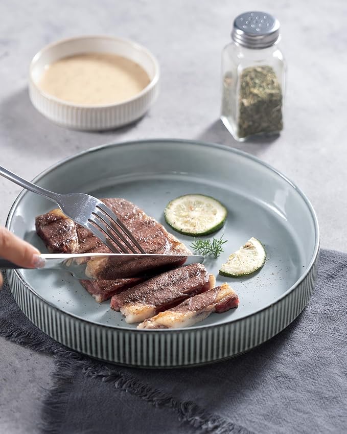 famiware Star 8.25" Pasta Bowls, Large Dinner Bowls Set of 6, Salad Bowl Plates, Shallow Bowls for Eating, Smoky Blue