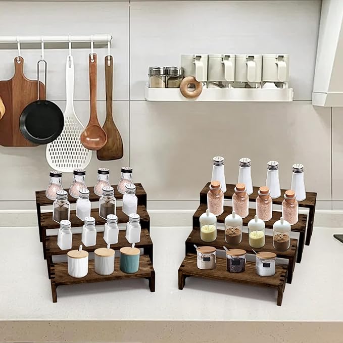 Large Display Wood Risers Wooden Stand 8 Tier Wood Racks Decorative Rectangular, 2 Set 8 Pieces Cupcake Stands Cologne Perfume Organizer Showcase Items(Brown)