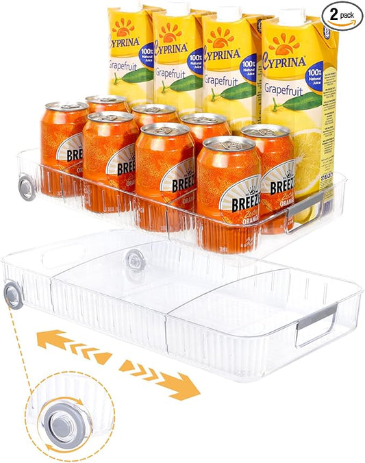 Refrigerator Organizers and Storage Roll Out Storage Bins Fridge Organizer with Wheels BPA-Free Clear Plastic Storage Bins Pantry Organizers and Storage 2 Pack