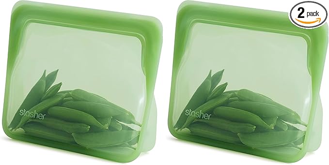 Stasher Premium Silicone Reusable Food Storage Stand-Up Mini Bag, Green, Microwave, Sous Vide, Dishwasher, Oven and Freezer Safe, BPA Free, Leak-free, Eco-friendly, 28 Oz (Pack of 2)