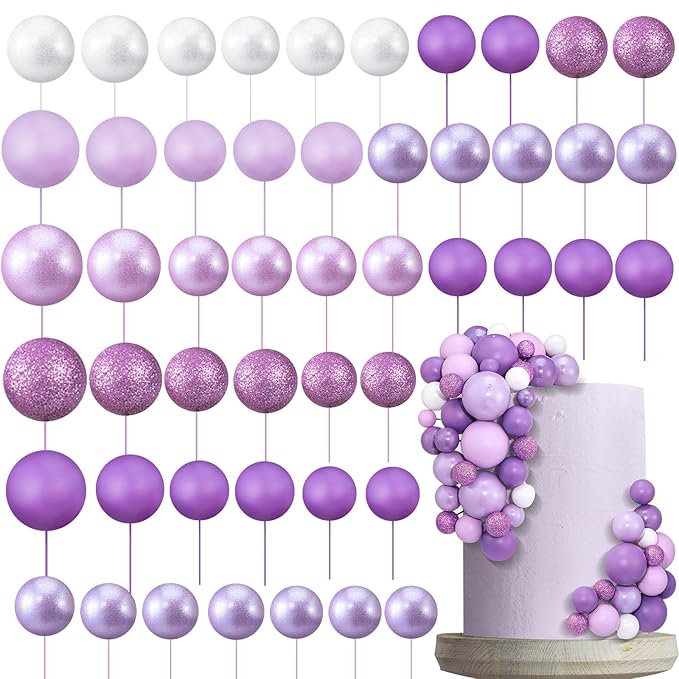108 Pcs Balls Cake Topper DIY Cupcake Insert Foam Balloons for Cake Baking Wedding Anniversary Birthday Decoration(Assorted Purple,Multi Sizes)