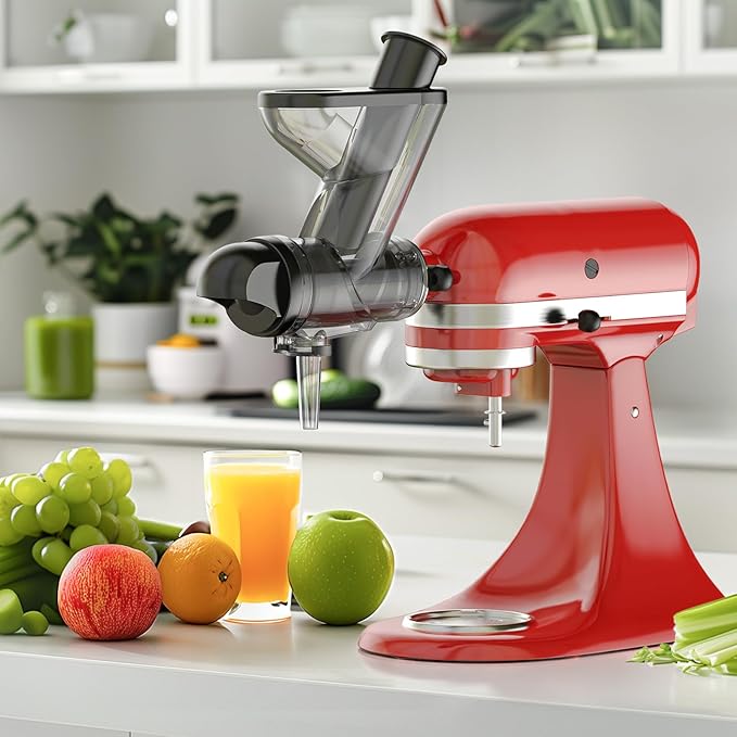 Masticating Juicer Attachment for KitchenAid Stand Mixer - Cold Press Dual Feed Chute Accessory, Slow Juicing Parts for Fruits & Vegetables