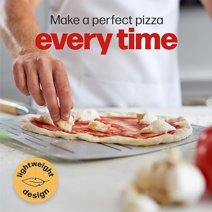 Hans Grill Pizza Peel PRO | Made for XL Pizza 12 inch + | Professional Restaurant Grade Perforated Metal Non-Stick Paddle for launching, turning and retrieving pizzas